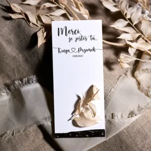 podziękowania merci na wesele, kartonik na czekoladkę