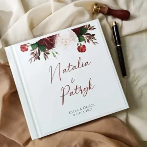 księga gości na wesele burgundowe kwiaty