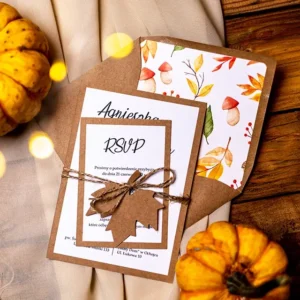 zaproszenie ślubne z liściem klonu jesienne