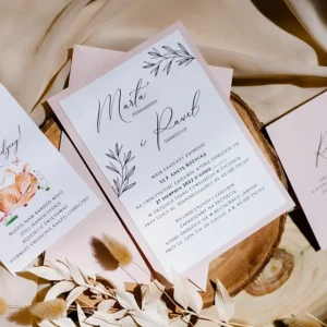 Zaproszenie ślubne, jednokartkowe, jasno różowe