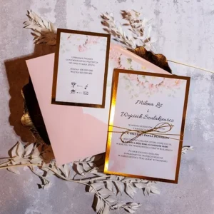 jednokartkowe zaproszenia ze złotą ramką