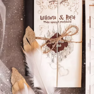 Zaproszenie mapa Huncwotów w stylu Harrego Pottera zawiązane sznurkiem