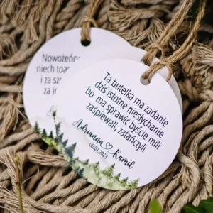 zawieszka na alkohol z górami i lasem, boho, rustykalna