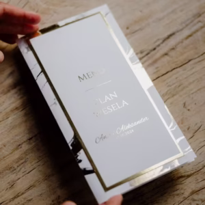 Menu weselne ze złotym marmurem