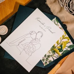 minimalistycne zaproszenie ślubne z młodą parą, woodstock