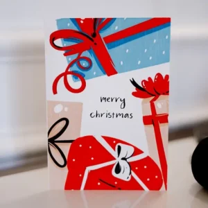 kartka na święta Bożego Narodzenia kolorowe prezenty