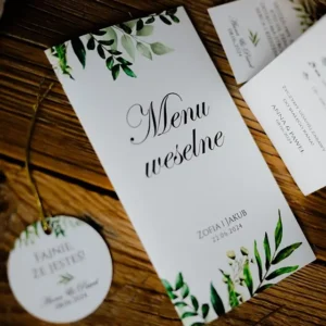 menu weselne z zielonymi listkami, Kraków