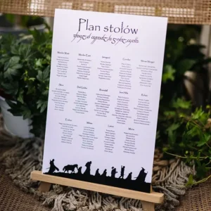 plan gości weselnych w formie plakatu, motyw Władcy Pierścieni