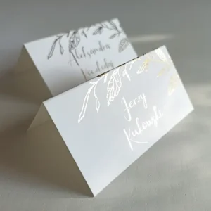 winietka na stół weselny, personalizowana, wzór w złote liście
