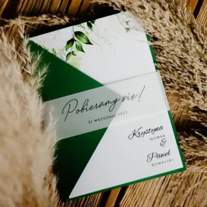 zaproszenie na ślub z zielenią i kwiatami
