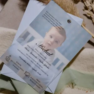 zaproszenie na chrzest święty z kalką i zdjęciem
