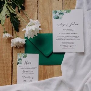 zaproszenie na ślub jednokartkowe z eukaliptusem Alicja