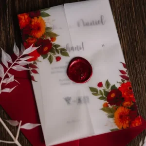 zaproszenie na ślub z kalką i lakiem, jesienny wzór Klaudia