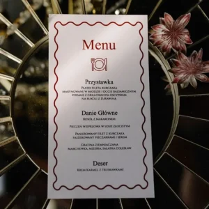 menu weselne wavy, jednokartkowe menu falowane