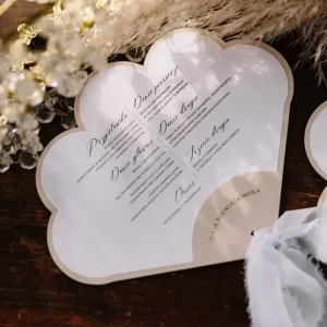 wachlarz na wesele w kolorze beżowym, 3w1, z winietką i menu