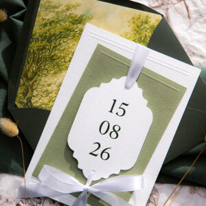 Zaproszenie tłoczone z ramką w kolorze zieleni i bieli