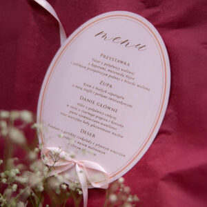 Menu weselne w różu, owalne