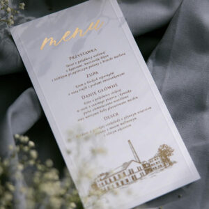 Tłoczone menu weselne z grafiką