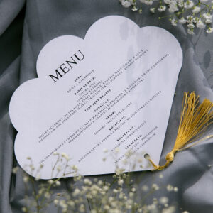 Wachlarz, menu i winietka zestaw na stół gości weselnych