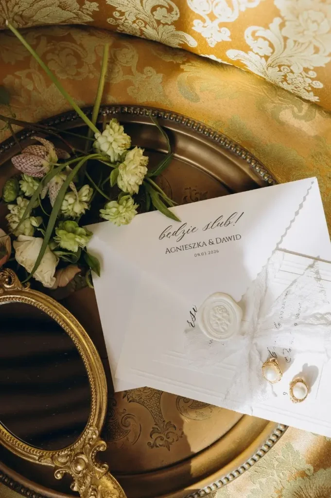 Białe, eleganckie zaproszenie ślubne